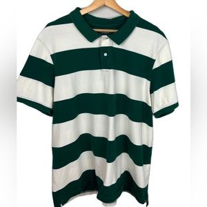 J. Crew Men’s XXL Green and White Short Sleeve Rugby Polo
